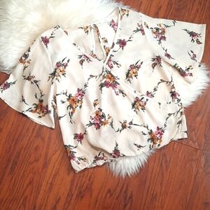 Sienna Sky Spring Floral Surplice Front Belle Sleeve Blouse